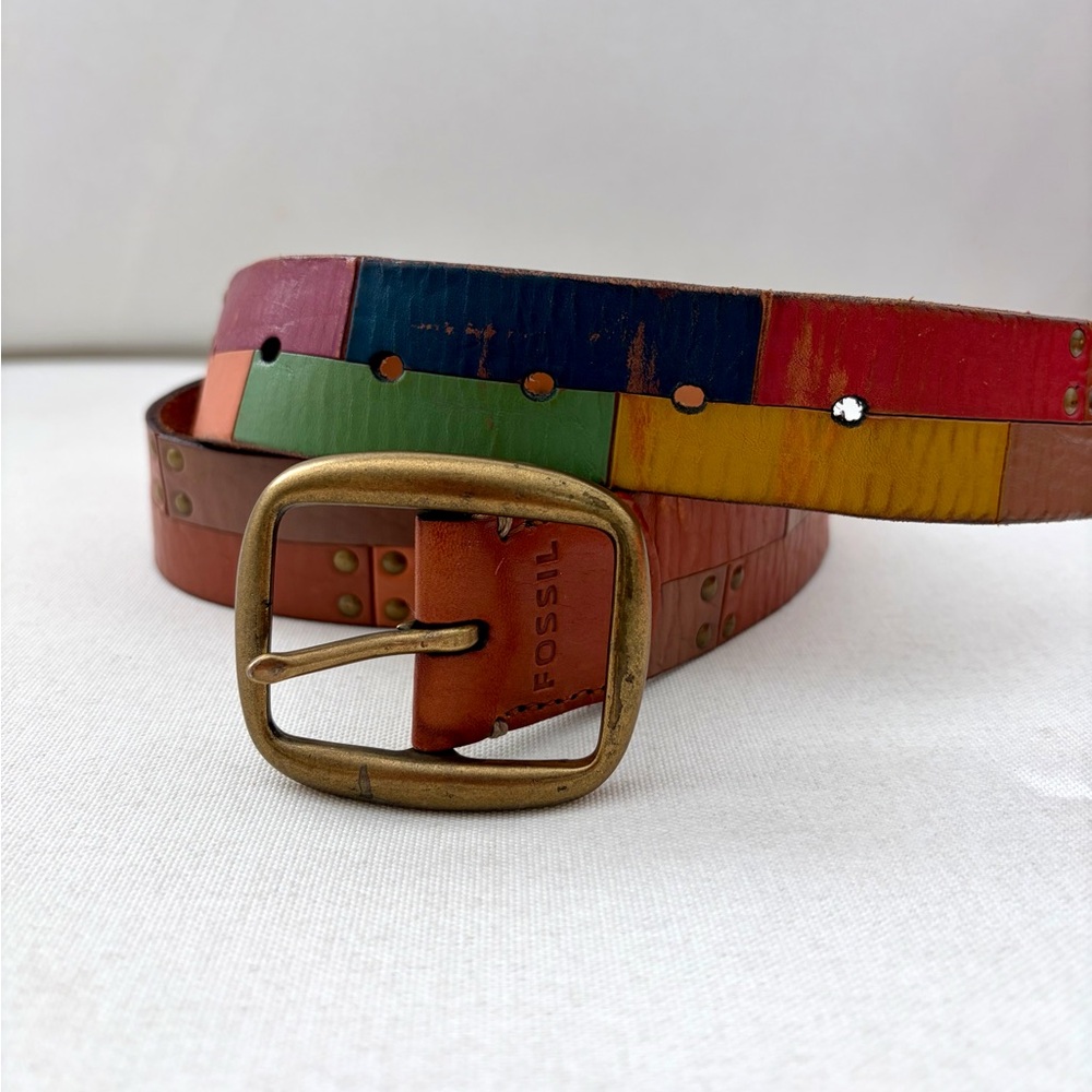 Fossil Colorful Leather Belt with Brass Buckle - large